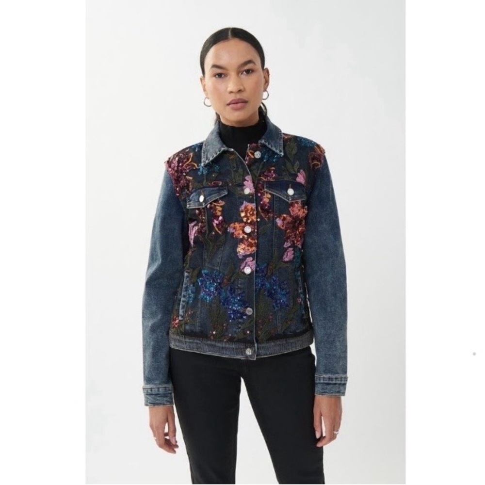 JOSEPH RIBKOFF Sequin Denim Jacket - Picture 2 of 12